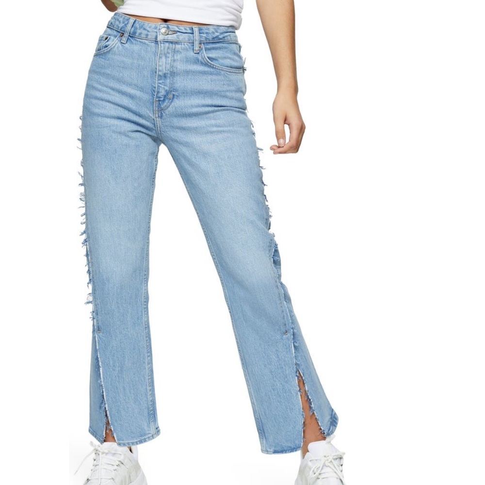 Topshop exposed seam split hem straight leg jeans